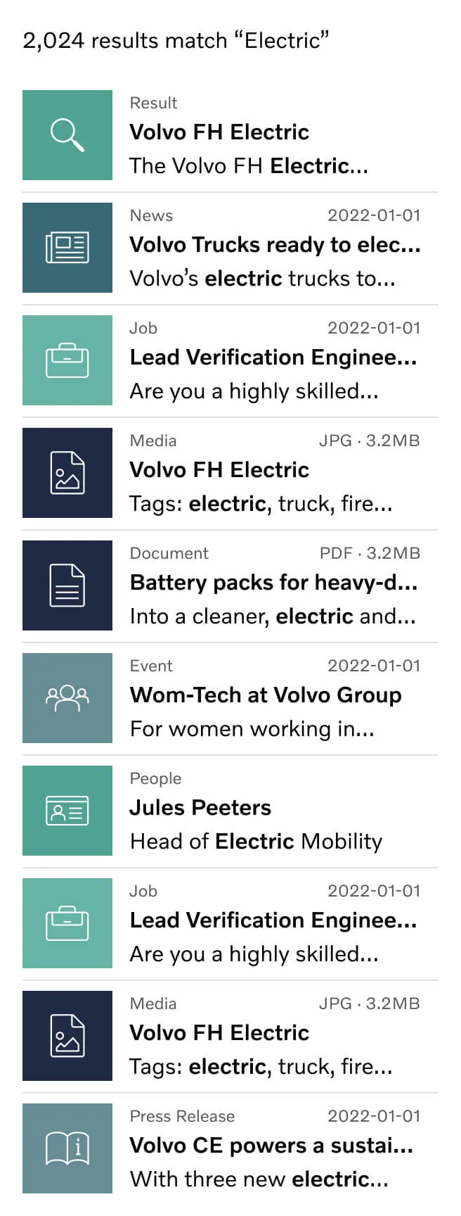 Search results with icons